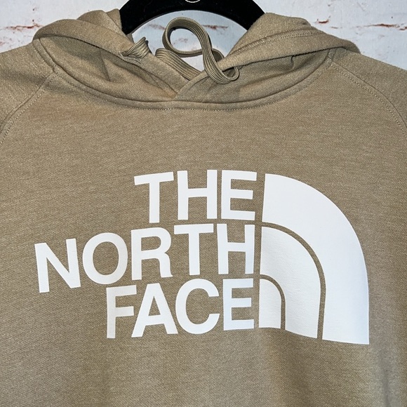 The North Face Sweater Womens Small Hoodie Pullover Tan White Logo Half Dome - Picture 2 of 8